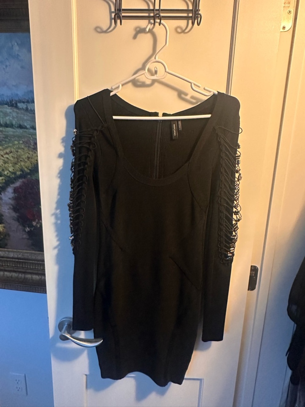 Guess by Marciano Black Mini Dress with Lace-Up Sleeve Detail